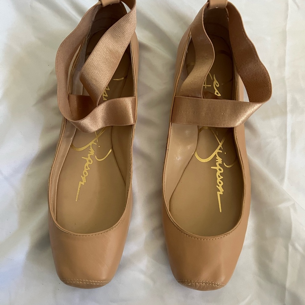 Jessica Simpson pink ballet flats with elastic. Super cute and comfy.